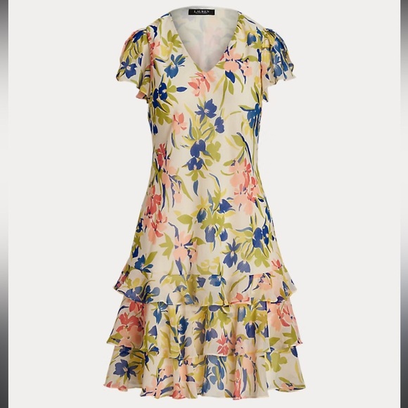 Lauren Ralph Lauren Dresses & Skirts - Ralph Lauren Floral Colorful Georgette Drop-Waist Dress Size 4